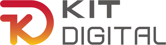 Logotipo de Kit Digital, un programa de apoyo a la digitalización de pequeñas y medianas empresas en España, con un diseño moderno en tonos rojos y naranjas.